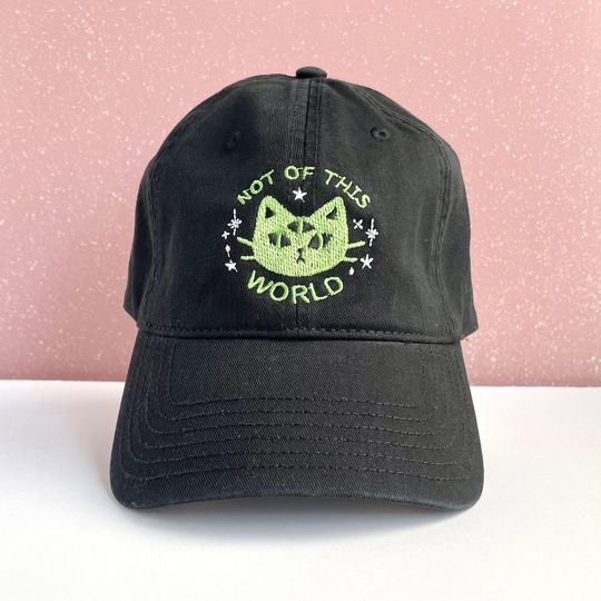 Discover Not Of This World, Alien Cat Embroidered Hat with Adjustable Strap Back