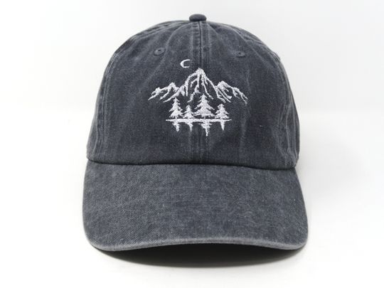Discover Mountain Forest Embroidered Baseball Cap Curved Brim Sun Hat Summer Shade Cap