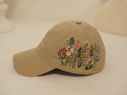 Discover Beautifully embroidered botanical flower baseball cap,Handmade embroidered gift hat