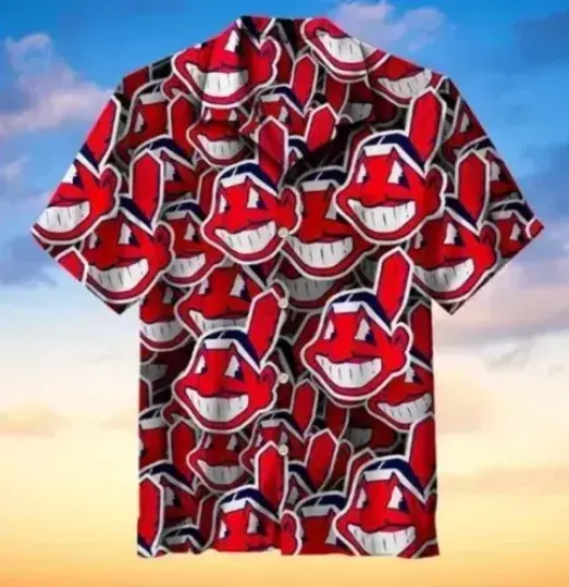 SALE!!_ Cleveland Indians All Logo 3D Hawaiian Shirt For Sports Fans