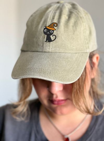 Black Cat Halloween Hat,  Embroidered Hat , Witch Cat Hat