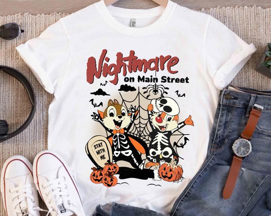 Disney Nightmare on Main Street Chip and Dale Skeleton Shirt, Disney Halloween Tee
