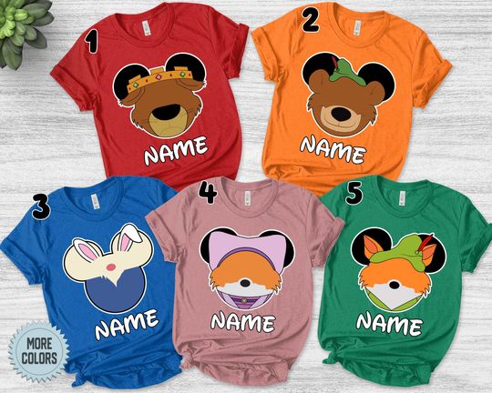 Disney Robin Hood Characters Group Shirt, Marian Prince John Friar Tuck Sir Hiss Tee