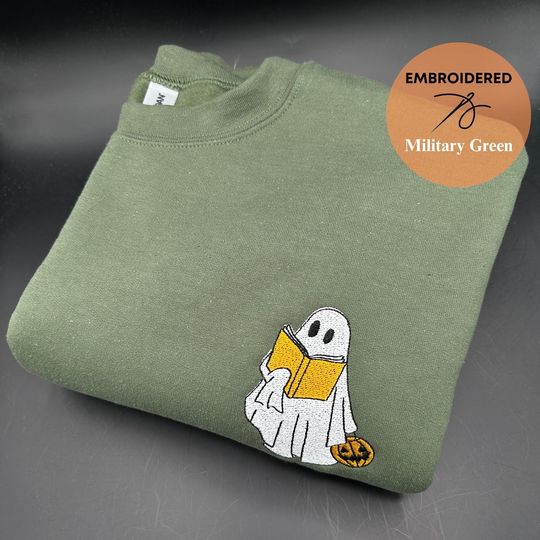 Discover Reading Ghost, Cute Ghost Hoodies, Embroidered Ghost Book Sweatshirt