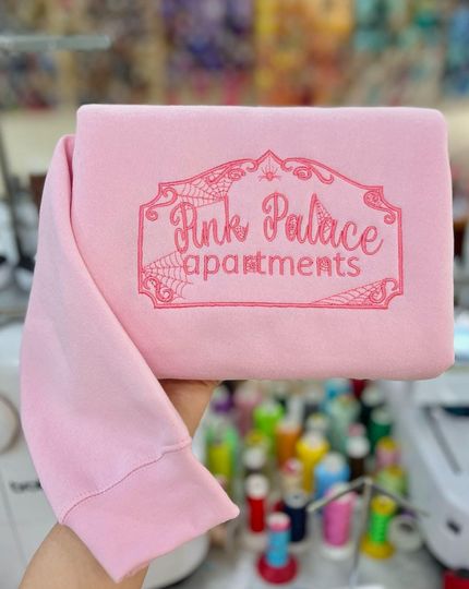 Discover Pink Palace embroidery Sweatshirt; cora.line inspired embroidered sweatshirt