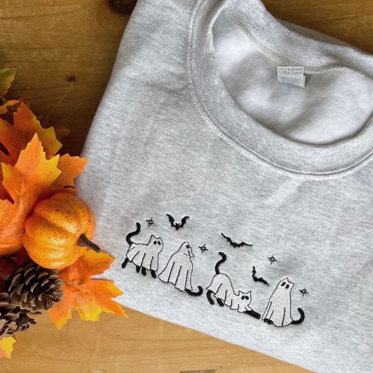 Discover Ghost Cats Embroidered Sweatshirt   Unisex