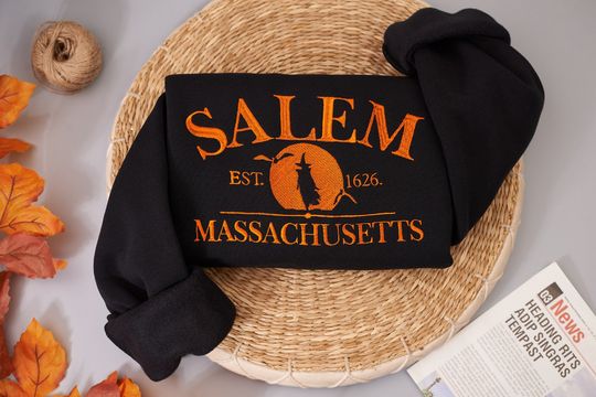 Salem Massachusetts Halloween Embroidered Sweatshirt, Halloween Sweatshirt