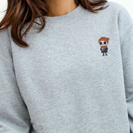 Cute Halloween Skeleton Pumpkin spice latte Embroidered Sweatshirt Spooky