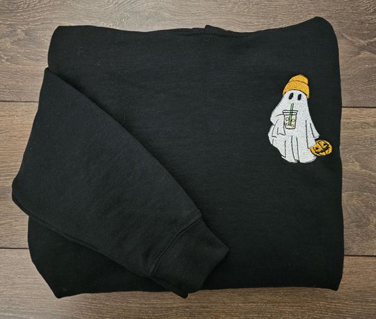 Discover Halloween sweatshirt Ghost drinking coffee crewneck hoodie black for kids