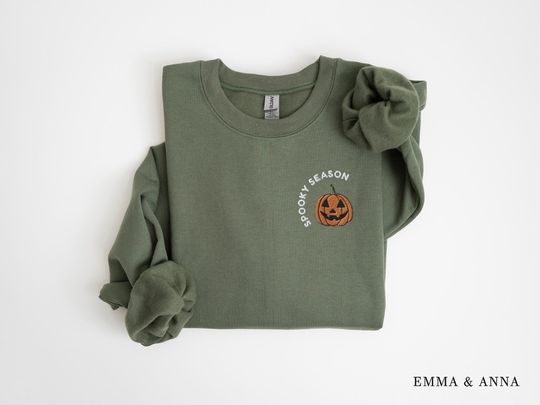 Discover Embroidered Halloween Sweatshirt, Embroidered Pumpkin Sweatshirt