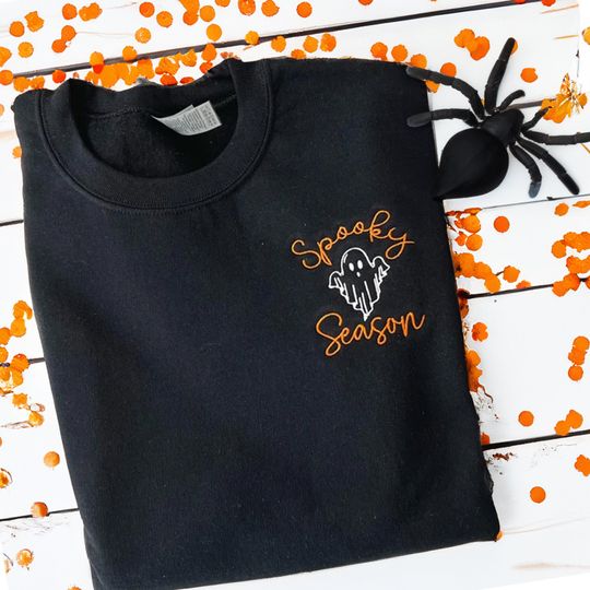 Discover Spooky Season Embroidered Sweatshirt, Halloween Shirt, Ghost Shirt, Halloween Hoodie