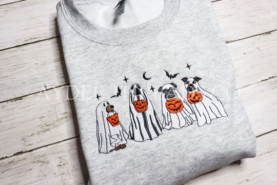 Discover Halloween Dog Ghosts Embroidered Hoodie - Cute Dog Ghosts Halloween Embroidered Sweatshirt