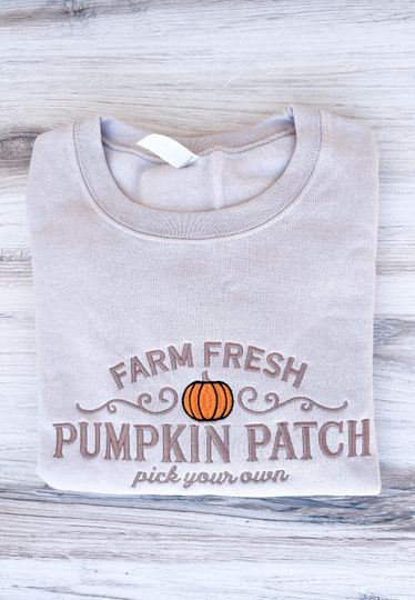 Discover Pumpkin Patch Sweatshirt, Embroidered Fall Sweatshirt, Halloween Embroidered Sweatshirt
