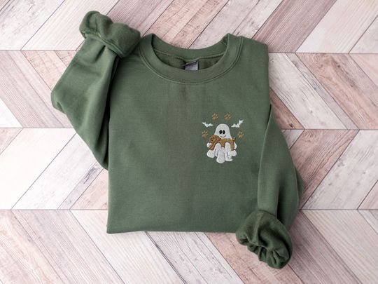 Discover Halloween Embroidered Sweatshirt, Cute Halloween Apparel, Halloween Dog Crewneck