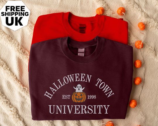 Halloween Town University Sweatshirt, Embroidered Vintage Crewneck Sweater
