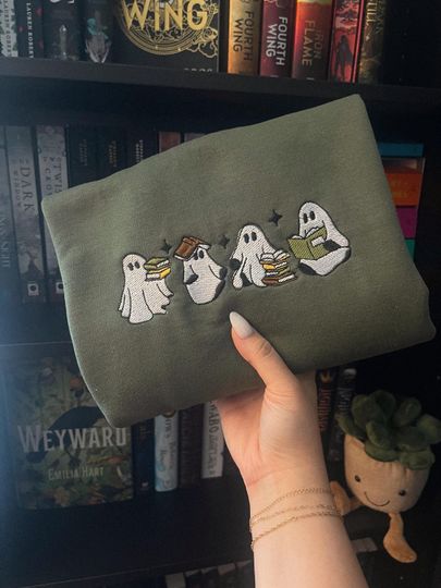 Discover Spooky Ghosts and Books | Embroidered Bookish Sweatshirt