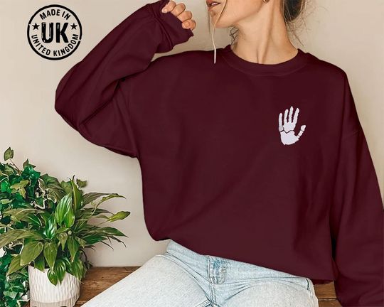 Halloween Sweatshirt, Embroidered Skeleton Hand Monogrammed Sweater