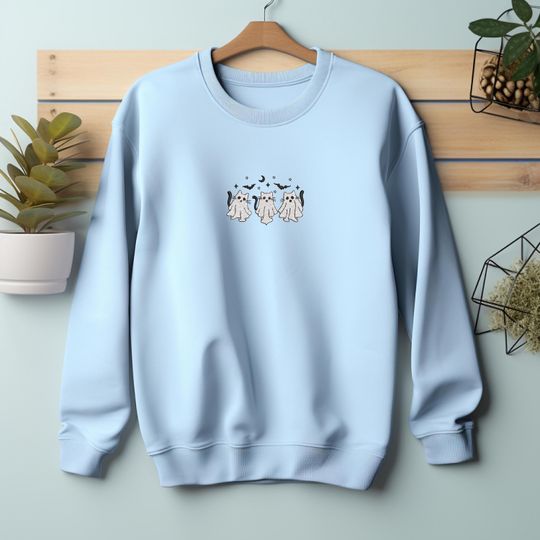 Discover Spooky Halloween Cute Cat Ghosts Embroidered Sweatshirt, More Colours