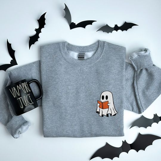 Discover Halloween Sweatshirt Embroidered Halloween Ghost Crewneck Halloween Embroidered Sweatshirt