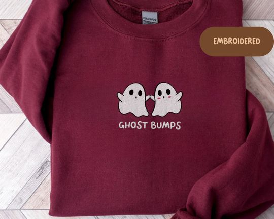 Discover Ghost Embroidered Sweatshirt Ghost Bumps Funny Halloween Cute Ghosts Crewneck Embroidered