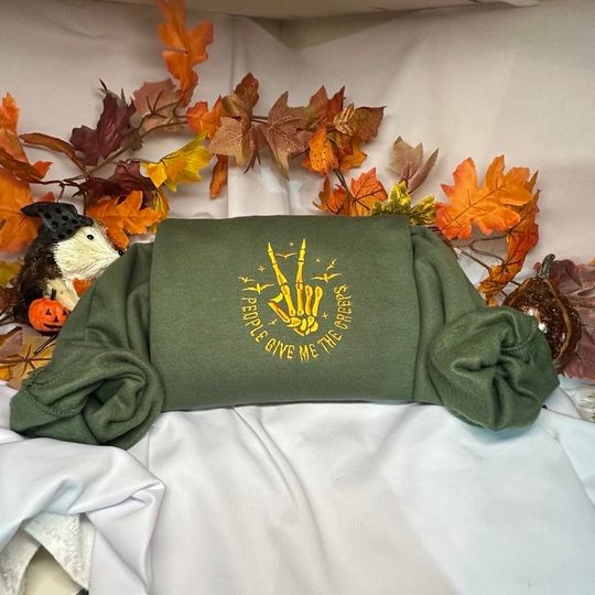 Discover People give me the creeps embroidered sweatshirt ;  horror embroidered crewneck