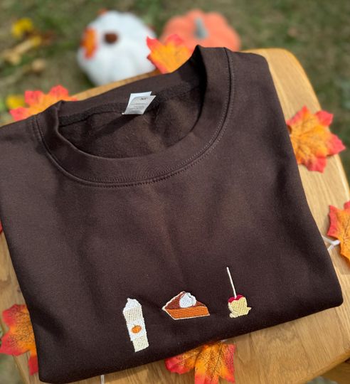 Discover Embroidered Autumn food sweatshirt, Fall, autumnal gift, cute, Halloween