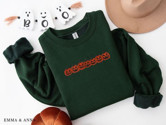 Embroidered Halloween Sweatshirt, Pumpkin Shirt, Halloween Sweater, Fall Sweatshirt