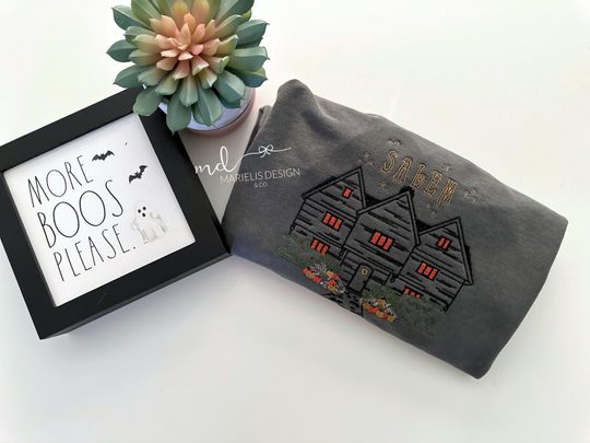 Halloween Salem Embroidered pullover, Fall Sweater, Halloween Sweatshirt