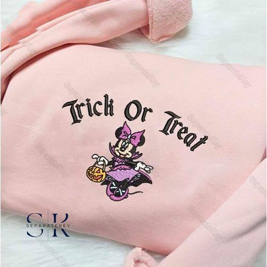 Discover Halloween Trick Or Treat Minnie Embroidered Sweatshirt, Halloween Embroidered Hoodie