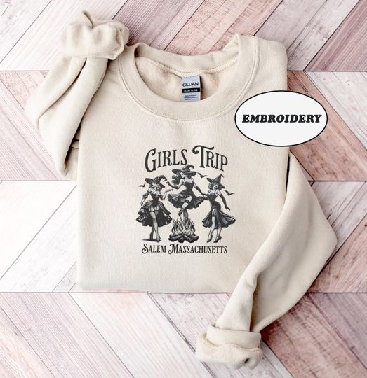 Girls Trip Salem Sweatshirt EMBROIDERED Vintage Halloween Spooky Season Crewneck Halloween