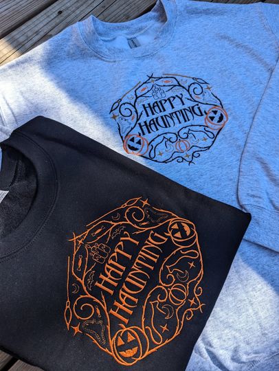 Discover Happy Haunting embroidered sweatshirt - Halloween crewneck - Spooky season