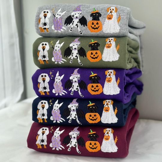 Discover Halloween Dogs Embroidered Sweatshirt, Cute Autumn Sweate