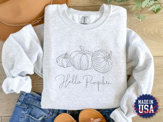 Discover Hello Pumpkin Halloween Sweatshirt, Embroidered Spooky Season Sweatshirt