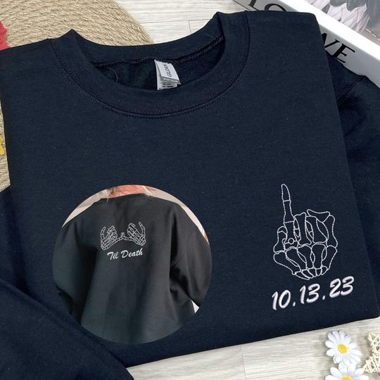 Embroidered Til' Death Bride Sweatshirt, Halloween Skeleton Hoodie, Engaged Gothic Shirt
