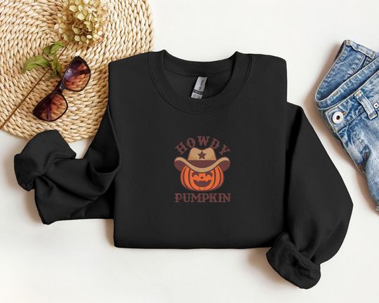 Discover Howdy Pumpkin Embroidered Sweatshirt, Howdy Pumpkin Embroidered Crewneck