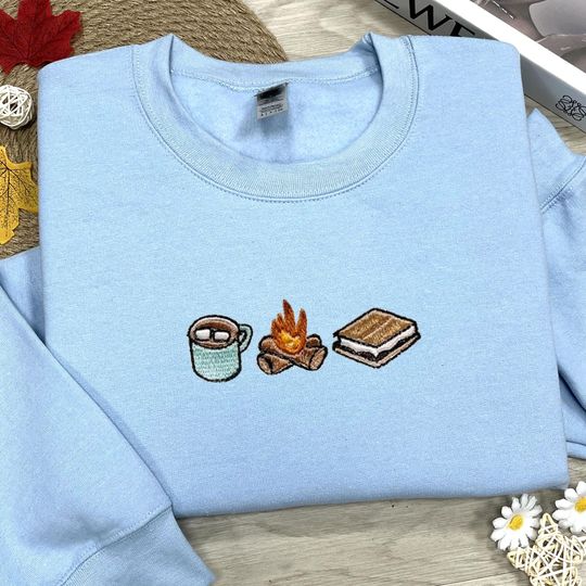 Discover Embroidered Smores Sweatshirt, Campfire Embroidery Shirt, Camping Team Shirt