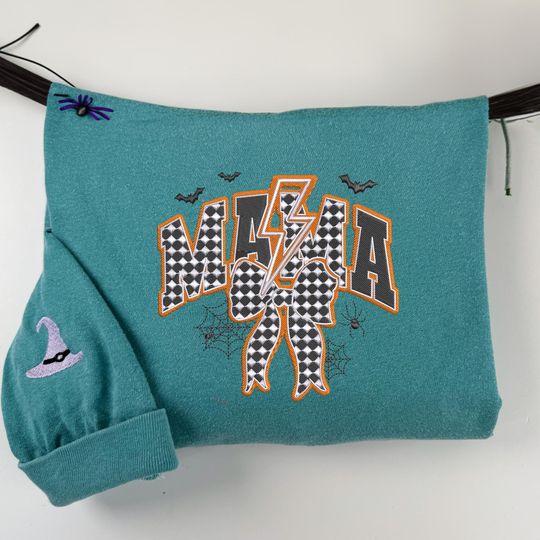 Discover Embroidered Halloween Spooky Mama Sweatshirt, Comfort Color Halloween Checkered Mama Shirt