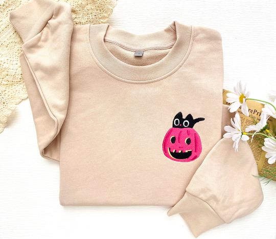 Discover EmbroideredHalloween Cat Shirt,Halloween Sweatshirt, Fall sweatshirt,Cat sweater