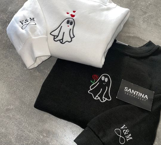 Discover custom embroidered cute sheet ghost halloween sweatshirt, soulmates matching sweater