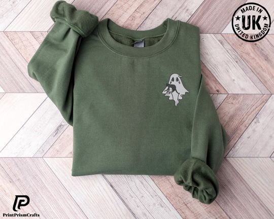 Discover Embroidered Halloween Ghost Sweater, Ghost With Cat Sweatshirt, Spooky Season