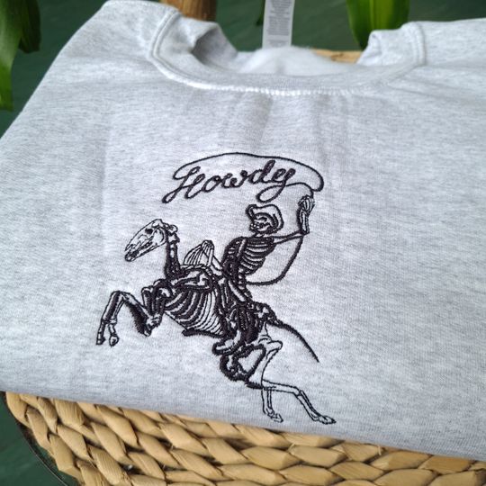 Skeleton Horse Halloween Embroidered Sweatshirt, Howdy Sweatshirt, Western Sweatshirt