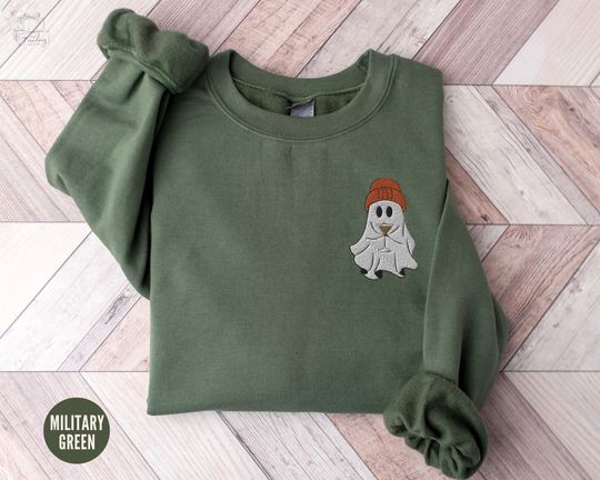 Discover Embroidered Ghost with Martini Sweatshirt, Halloween Coffee Lovers Gift