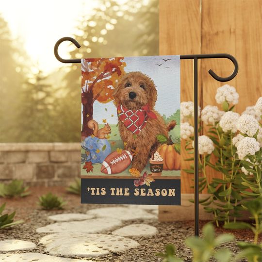 Apricot Red Doodle Dog Fall Garden Flag, Football, Pumpkin Spice
