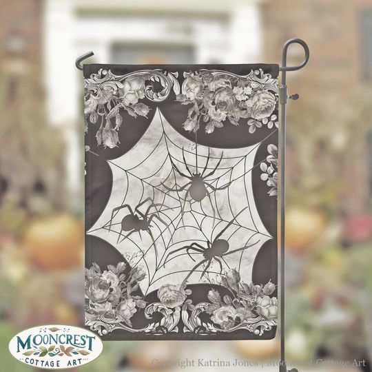Halloween Garden Flag - Victorian Gothic Spider Decor