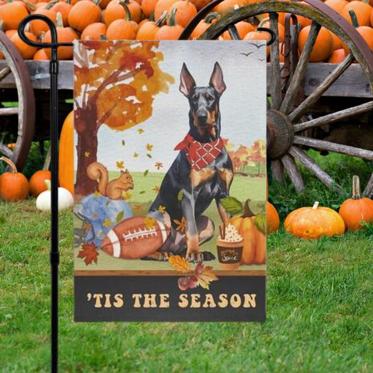 Discover Dobermann Fall Garden Flag, Football, Pumpkin Spice, Dobermann Dog Mom gift
