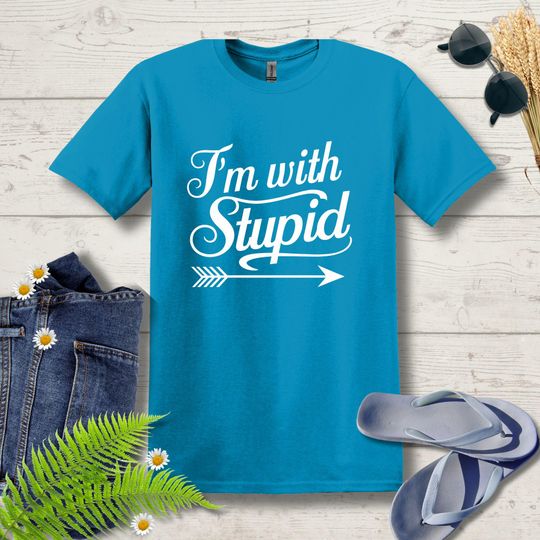 Funny 'I'm with Stupid' T-Shirt with Arrow - Perfect for Parties, Gags, and Casual Wear