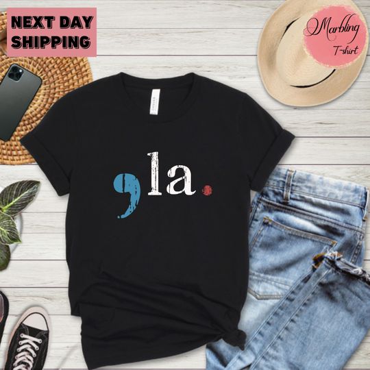 Discover Comma + La! 2024 - Kamala Harris T-shirt | Election 2024 Shirt | Harris 2024 Funny Graphic Tee | Political Tshirt | Harris for President