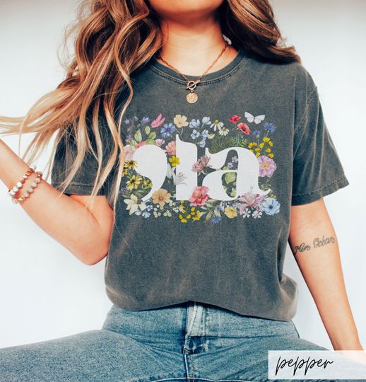 Discover Comfort Colors Botanical Comma La Shirt, Patriotic Cottagecore Kamala Harris Voting 2024 Presidential Election Artsy Floral Politics Tee