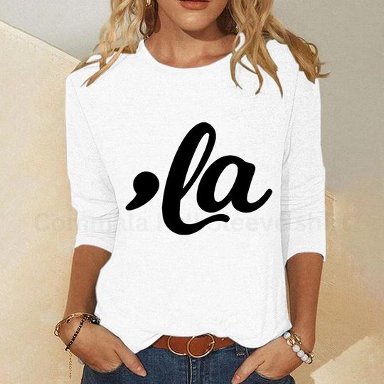 Discover Minimalist letters Comma La Women's T-shirts O-neck Long Sleeves T shirt for Her Simple Casual Women Clothing Loose Pullover Women Clothing
