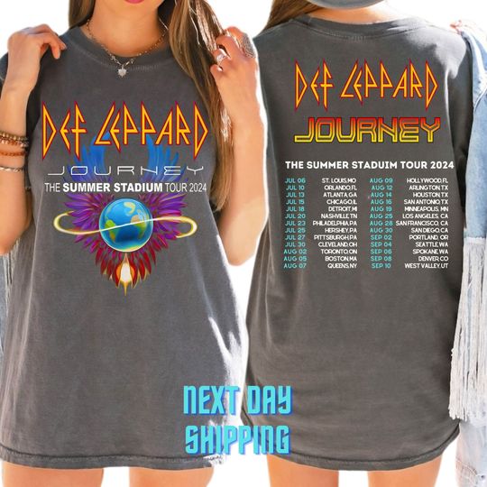 Discover Comfort Colors Def Leppard T-Shirt, Journey Summer Stadium Tour 2024 Tee, Def Leppard Fan Shirt, Def Leppard And Journey Merch